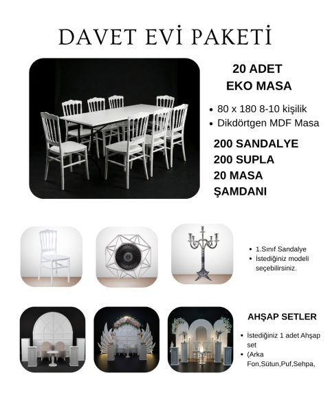 200 Kişilik Davet Evi Dikdörtgen Banket Masa Bronz Paket-16