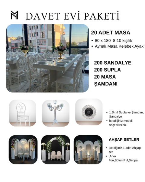 200 Kişilik Davet Evi Dikdörtgen Masa Bronz Paket-12