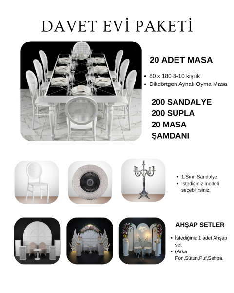 200 Kişilik Davet Evi Dikdörtgen Masa Bronz Paket-14