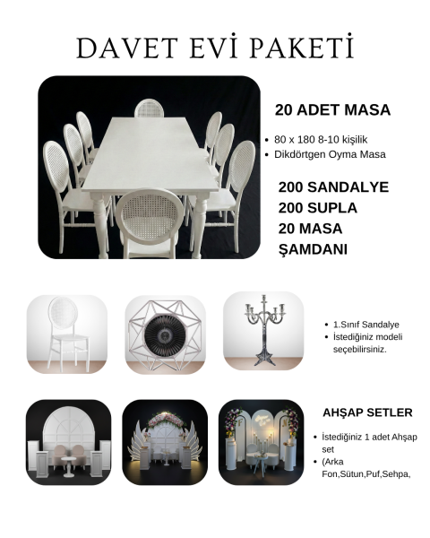 200 Kişilik Davet Evi Dikdörtgen Masa Bronz Paket-15