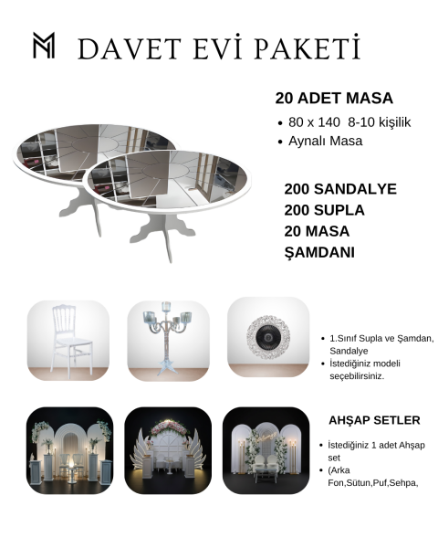 200 Kişilik Davet Evi Yuvarlak Masa Bronz Paket-10