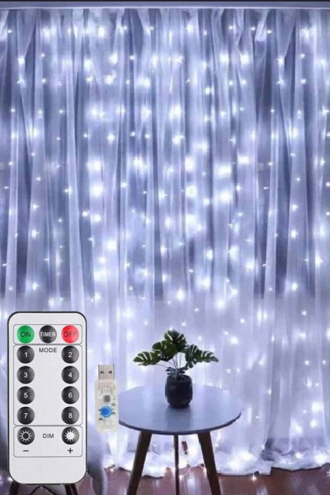 3x3 Beyaz Peri Perde Led Usb Kumandalı