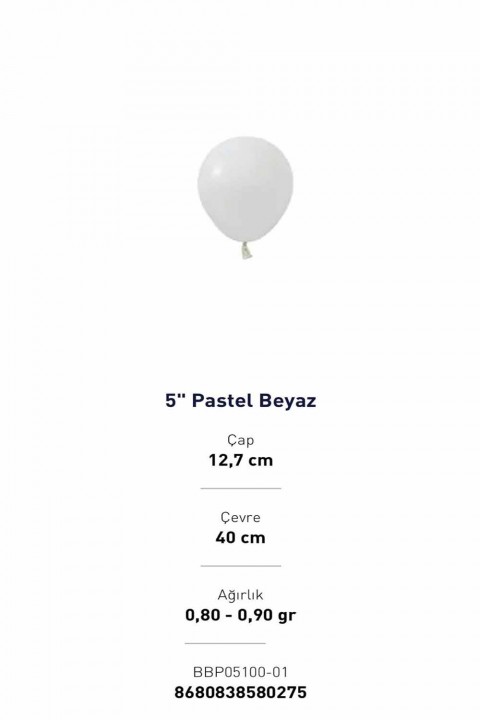 5” Beyaz  Pastel balon Evi 100’lü
