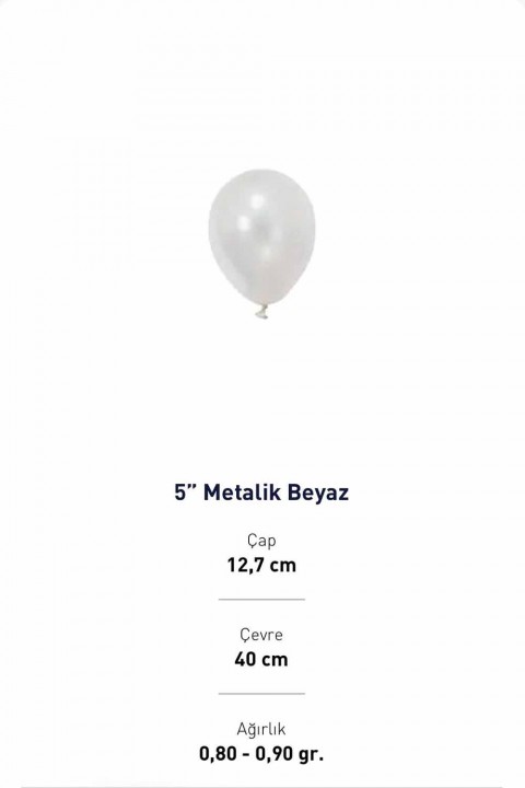 5”  Metalik Beyaz Balon Evi 100’lü