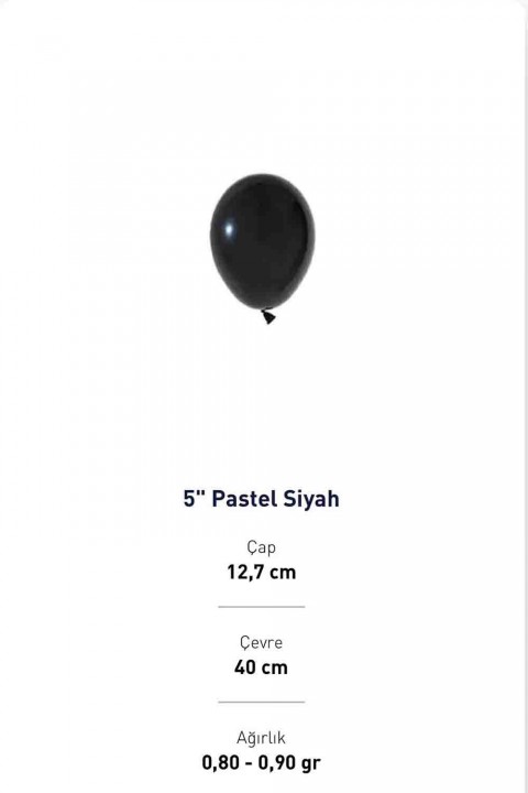 5” Siyah  Pastel balon Evi 100’lü