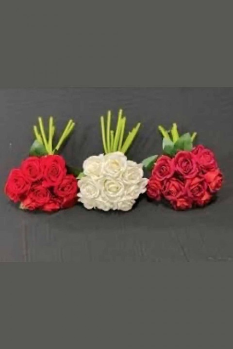 9’lu Kadife Gül Kırmızı Bordo Beyaz Çiçek