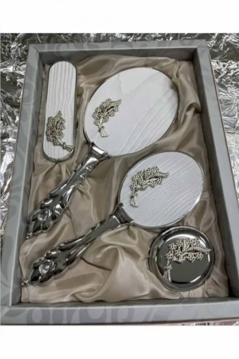 Ayna Tarak Beyaz Çizgi Gümüş Takım