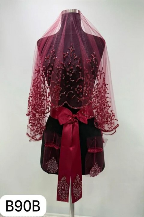 B90 Bordo Duvak Yüz Örtüsü 3’lü Takım