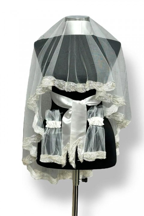 Balık Kuyruğu Yüz Örtüsü Beyaz 3’lü Set Kutulu Duvak