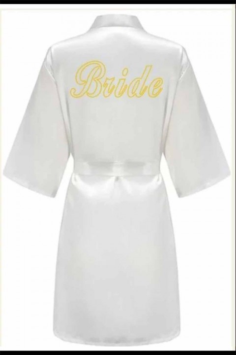 Beyaz Renk Gold Yazı Brıde Baskılı Sabahlık