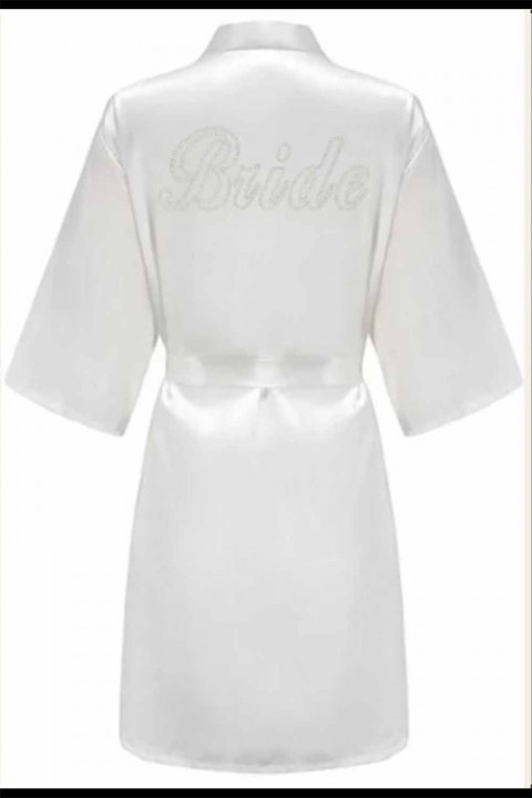 Beyaz Renk Gümüş Yazı Brıde Baskılı Sabahlık