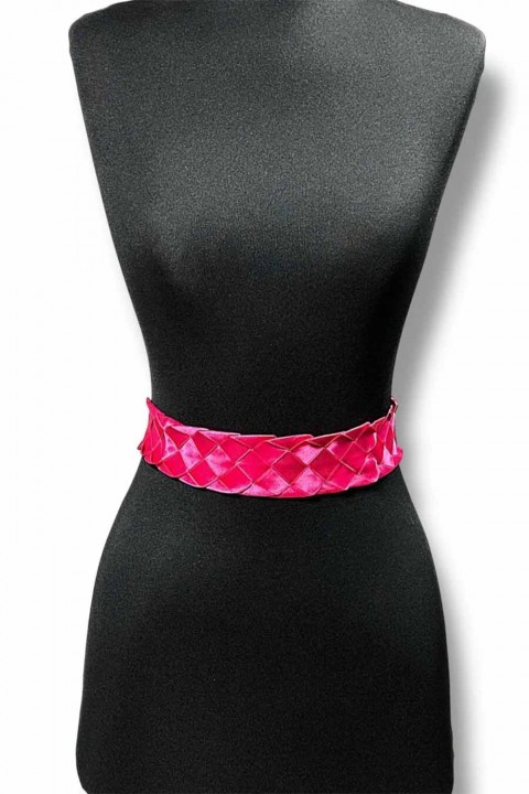 Fuşya Örgülü Taşlı Gelin Kemeri