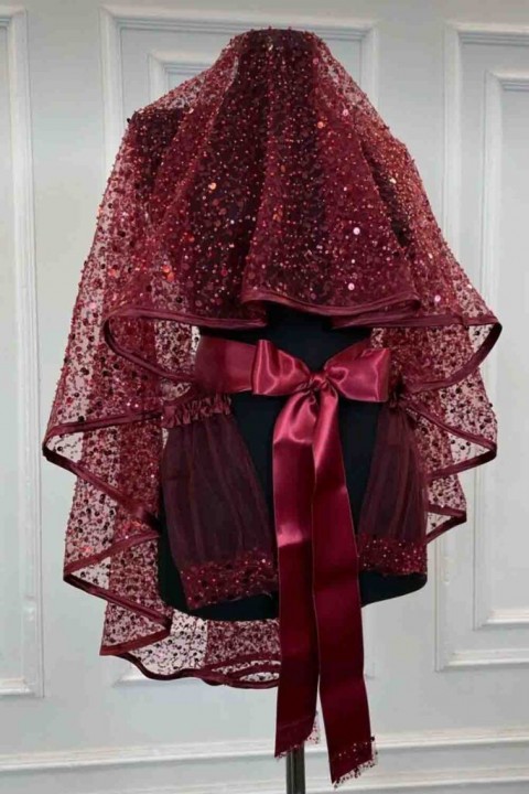 Bordo Otantik Model  3’lü Takım Duvak