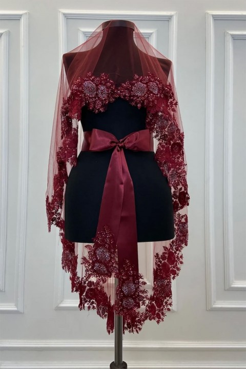 Bordo Vip Gelin Duvak Seti