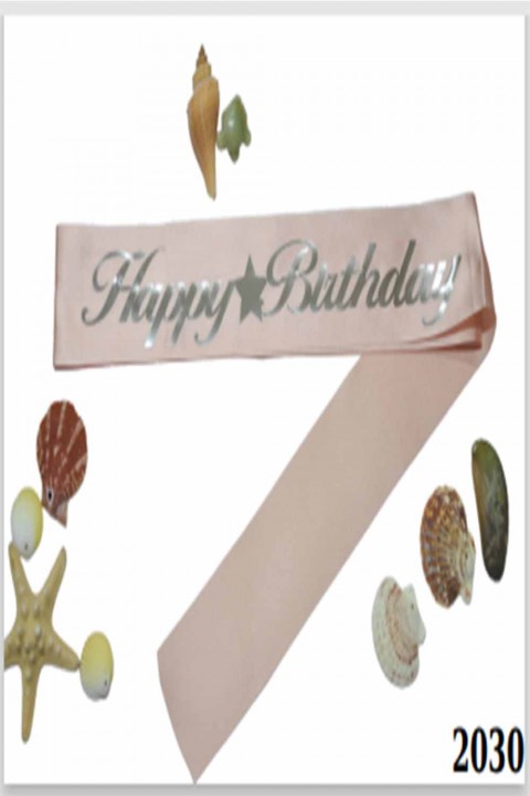 Bride Happy Birthday Pudra Üzeri Gümüş Baskılı Kuşak