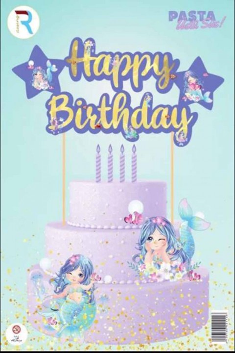 Deniz Kızı Karekterli Happy Birthday Pasta Süsü