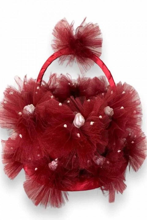 Bordo Süslü Ponpon Kına Sepet Tepsi Takımı