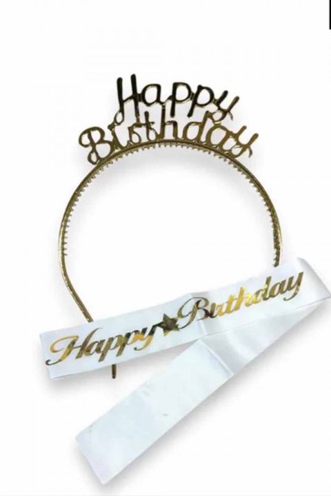 Gold Mika Taç Happy Birthday Kuşak Set 2’li