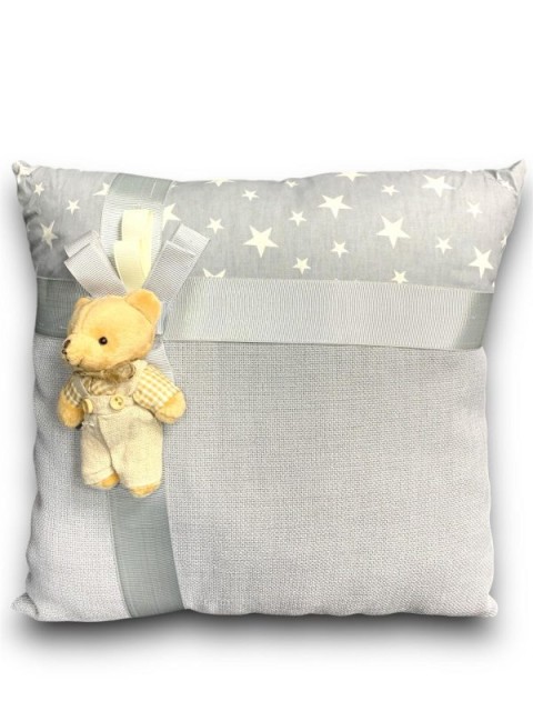 Gri Ayıcıklı Süslü Yastık