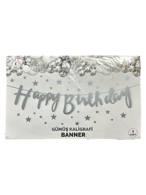 Gümüş Happy Birthday Kaliğrafi Yazı Banner