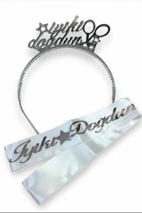 Gümüş Mika Taç İyiki Doğdun Kuşak Set 2’li