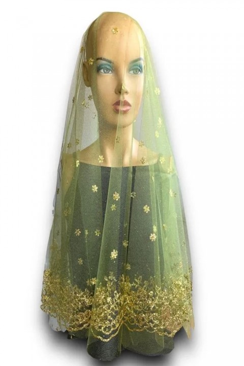 Hesaplı Gold Simli Baskılı Duvak