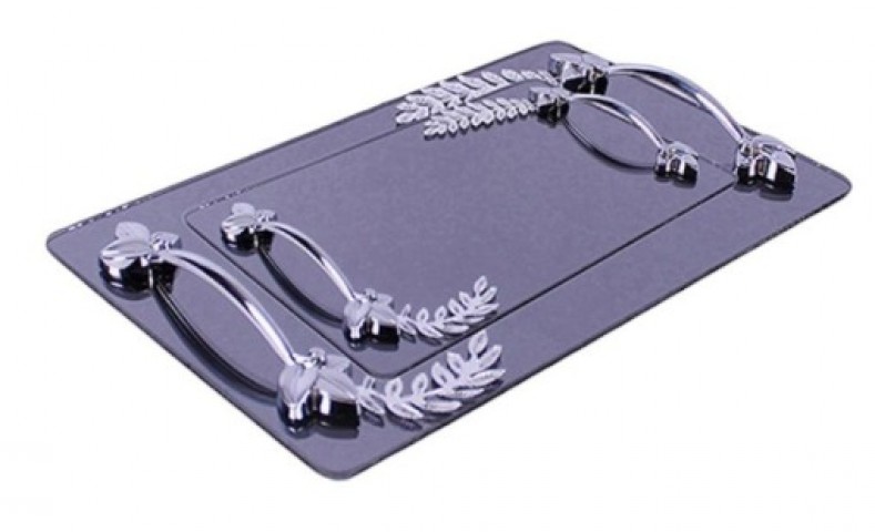 KARE YAPRAK MODEL GÜMÜŞ NİŞAN TEPSİ 2’Lİ