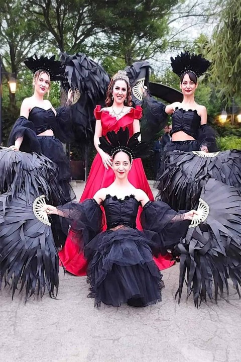 Tela Kumaş Lüks Saçaklı Yelpaze 140 Cm Siyah