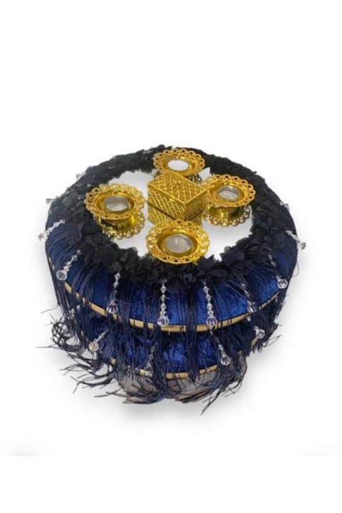 Kubbeli Saçaklı Aynalı Lacivert lüks Sepet Takımı