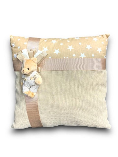 Krem Ayıcıklı Süslü Yastık