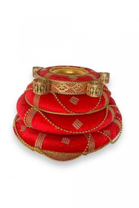 Kubbeli Üç Katlı Bordo Lüks Sepet Takımı