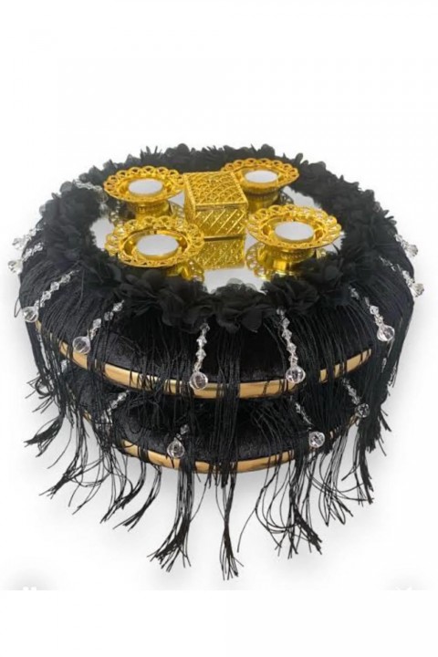 Kubbeli Saçaklı Aynalı Siyah Lüks Sepet Takımı