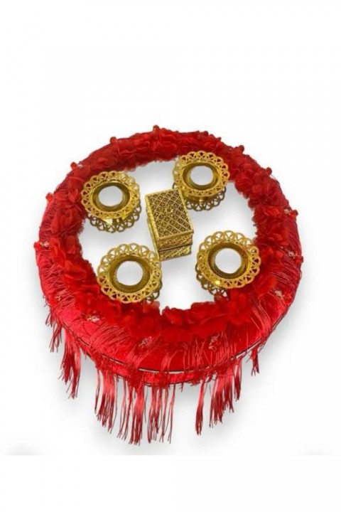 Kubbeli Saçaklı Aynalı Kırmızı Lüks Sepet Takımı