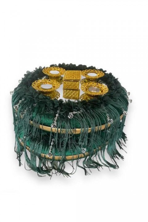 Kubbeli Saçaklı Aynalı Yeşil Lüks Sepet Takımı