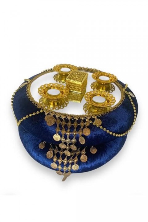 Kubbeli Paralı Aynalı Lacivert Lüks Sepet Takımı