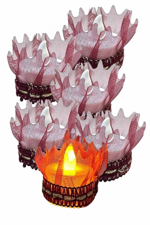 Tekli Paket Alım Ledli El Gülü Bordo Fırfırlı 12’li