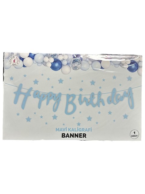Mavi Happy Birthday Kaliğrafi Yazı Banner