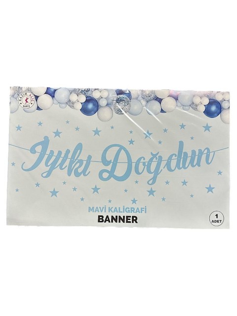 Mavi İyiki Doğdun Kaliğrafi Yazı Banner