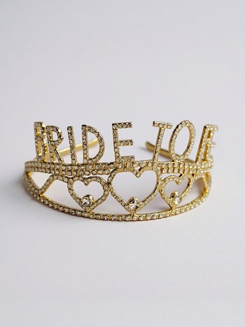 Metal Taşlı Bride To Be Yarım Tur Taç Gold