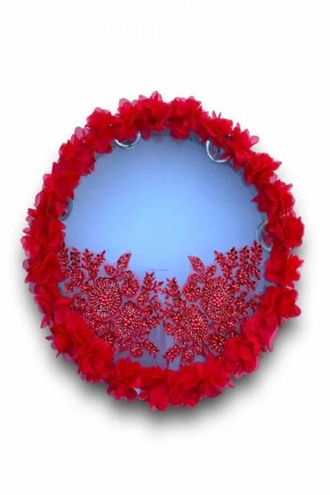 Bordo Kumaş Güllü 30 Cm Şeffaf Aplik Süslemeli Tef