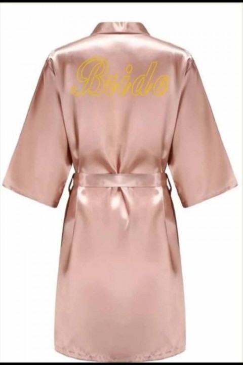 Pudra Renk Gold Yazı Bride Baskılı Sabahlık