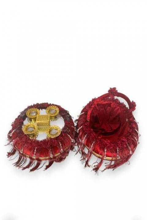 Kubbeli Saçaklı Aynalı Bordo Lüks Sepet Takımı