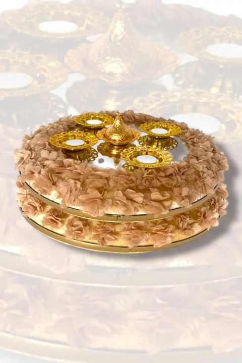 Kubbeli Lazer Güllü Gold Lüks Sepet Takımı