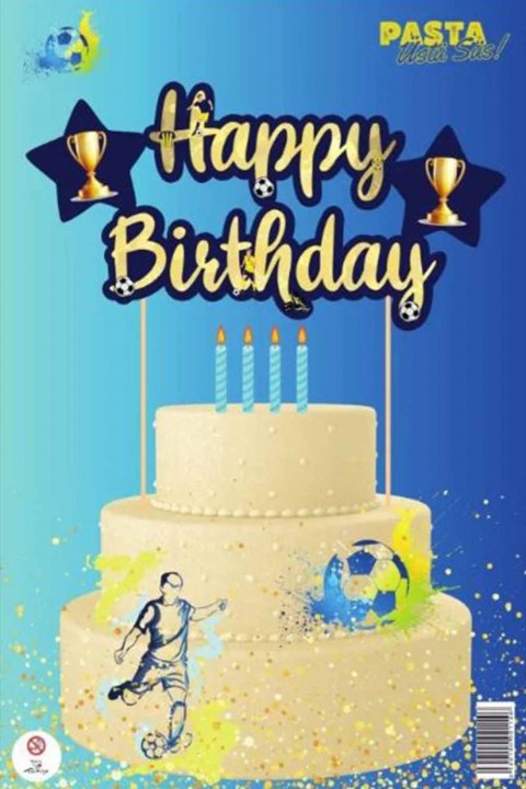 Sarı Lacivert Happy Birthday Pasta Süsü
