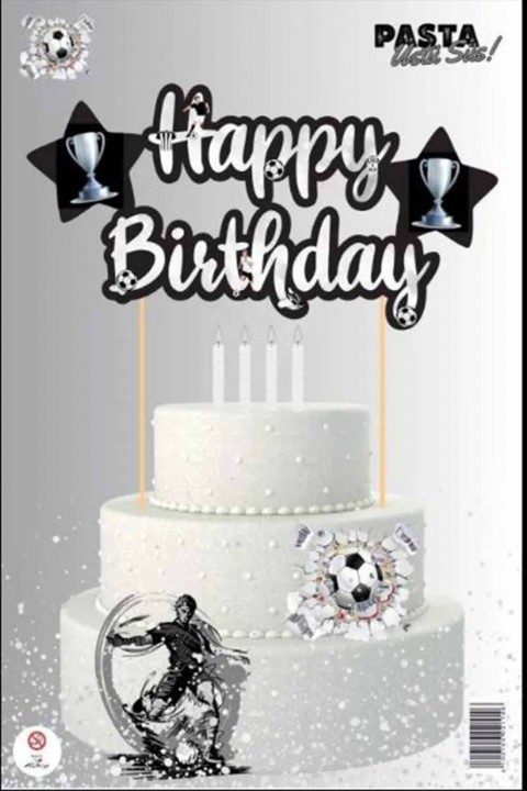 Siyah Beyaz Happy Birthday Pasta Süsü