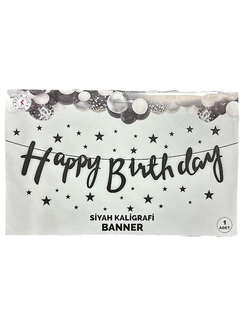 Siyah Happy Birthday Kaliğrafi Yazı Banner