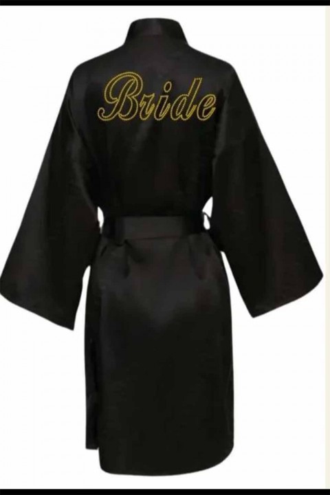 Siyah Renk Gold Yazı Brıde Baskılı Sabahlık