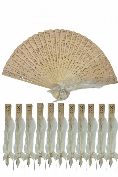 Süslü Tüylü Ahşap Yelpaze 12’li 5 Renk