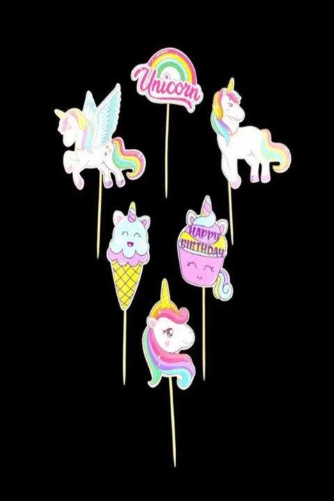 Unicorn Karekterli Pasta Süsü Kürdan 6’lı