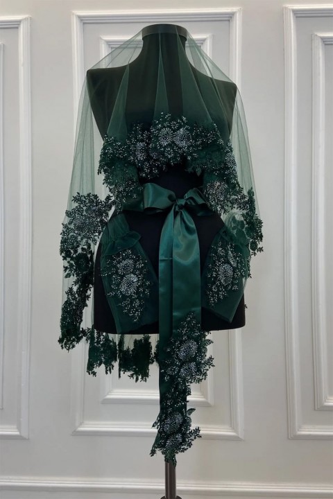 Yeşil Vip Gelin Duvak Seti